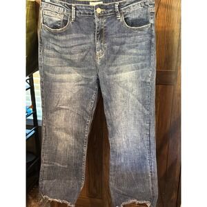 The Fine Print Blue Straight Leg Raw Hem Jeans 31P P988CFH-MD Petite High Rise